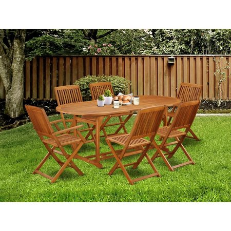 EAST WEST FURNITURE 7 Piece Beasley Acacia Hardwood Patio Area Dining Set - Natural Oil BSCM72CANA